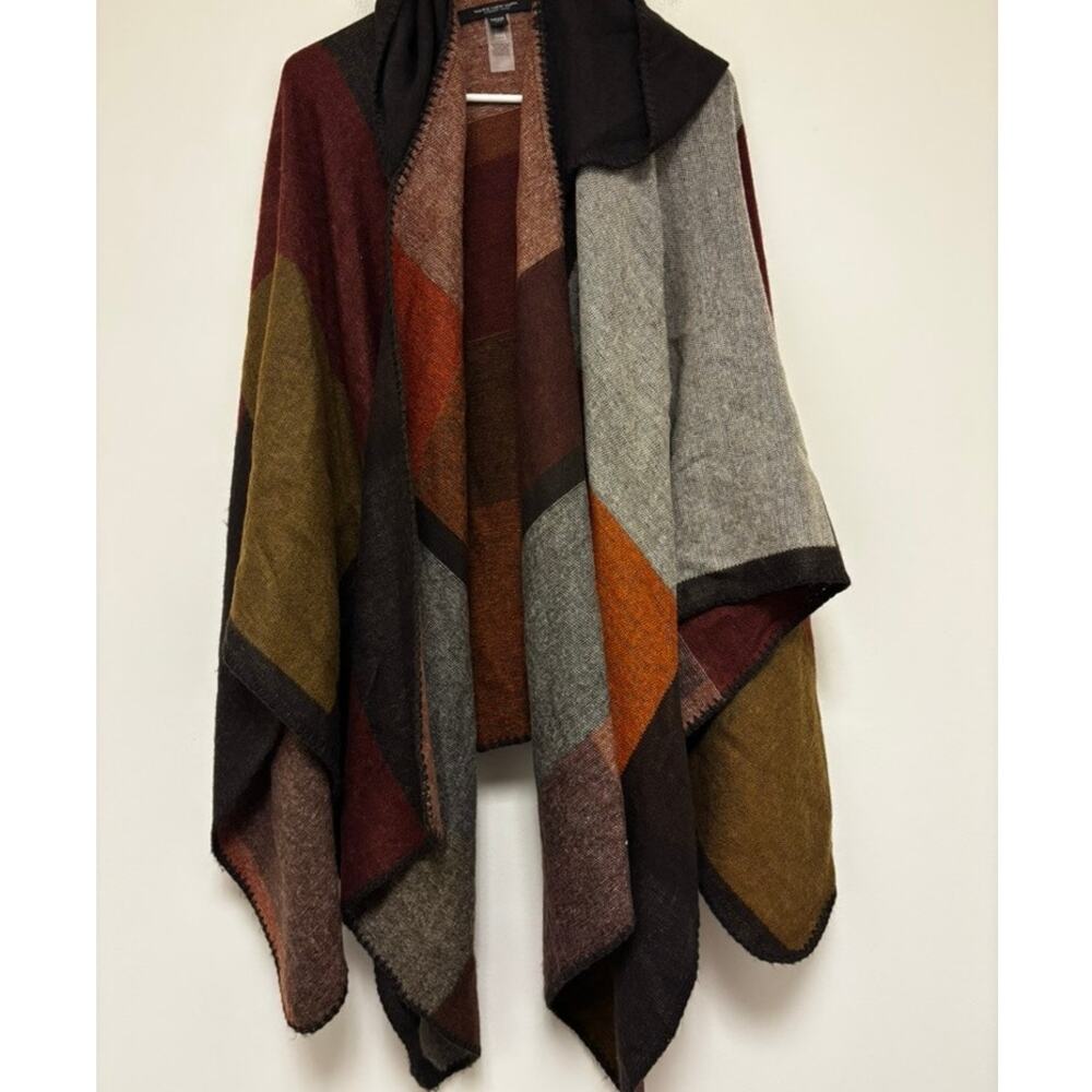 Andrew Marc Poncho Plaid Cape Hooded One Size